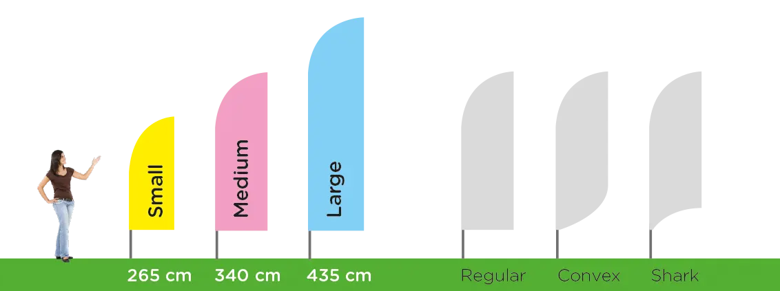 Oriflamme beachflag publicitaires en trois tailles et formes attrayantes
